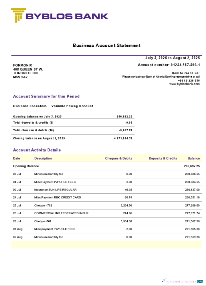 Download Byblos business bank statement Word and PDF format (1) Photoshop template